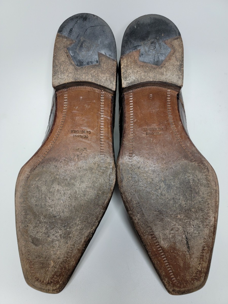 Battaglia Mens Crocodile Brown Shoes 9 Made In Italy 