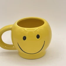 Vintage Coffee Mug Yellow Smiley Face Planter Cup Emoji Flower Pot Decor Retro