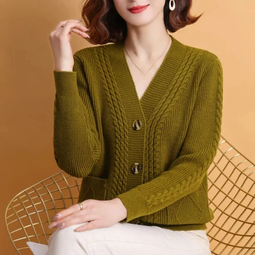 Cárdigan tejido de gran tamaño para mujer suelto informal cuello en V tejido suéter abrigos chaquetas - Imagen 18 de 29