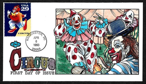 USA, SCOTT # 2750, COLLINS COUVERTURE FDC PEINTE À LA MAIN 1993 CLOWN DE CIRQUE - Photo 1/1