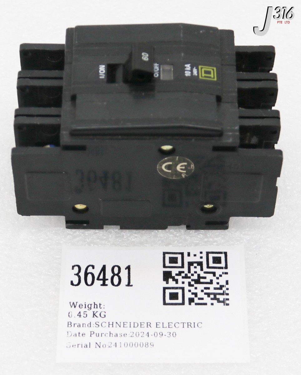 カン 36481 SCHNEIDER ELECTRIC 3-POLE CIRCUIT BREAKER, 60A, 10kA, SQUARE