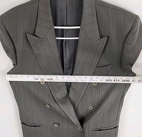Lubiam Lee Newman Mens Virgin Wool Greenish Gray Double Breasted Suit Jacket 44R - Picture 4 of 13