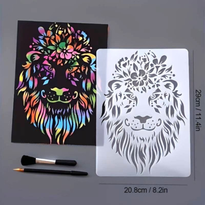 Farbschablone A4 Mehndi Henna Mandala Löwe Raubkatze wiederverwendbar Mylar flexibel groß