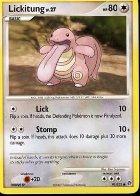 Pokemon Card - Secret Wonders 91/132 - LICKITUNG Lv.27 (common