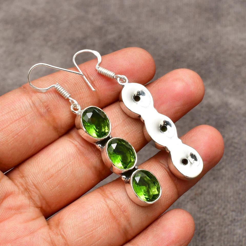 Peridot Earring Gemstone Handmade 925 Sterling Silver Jewelry Earring 2.10" - Image 4 of 4