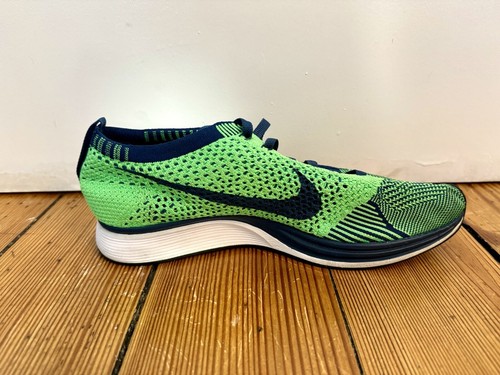 Nike Flyknit Racer Seahawks Brave Blue Poison Green EUC 6.5M 8W 6UK 39EU  - Picture 8 of 9