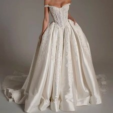 Luxury Princess Wedding Dress Off Shoulder Lace Beaded Custom Made Bridal Gown