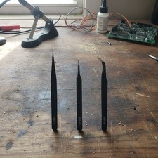 Versatile 3PCS Stainless Steel Tweezers Set with ESD Protection for Lab and DIY
