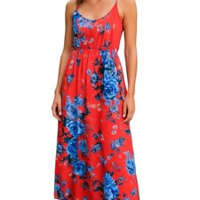 PatPat Medium Red Floral Women's Sleeveless Maxi BOHO Sun Dress Miss Size 8 10 M