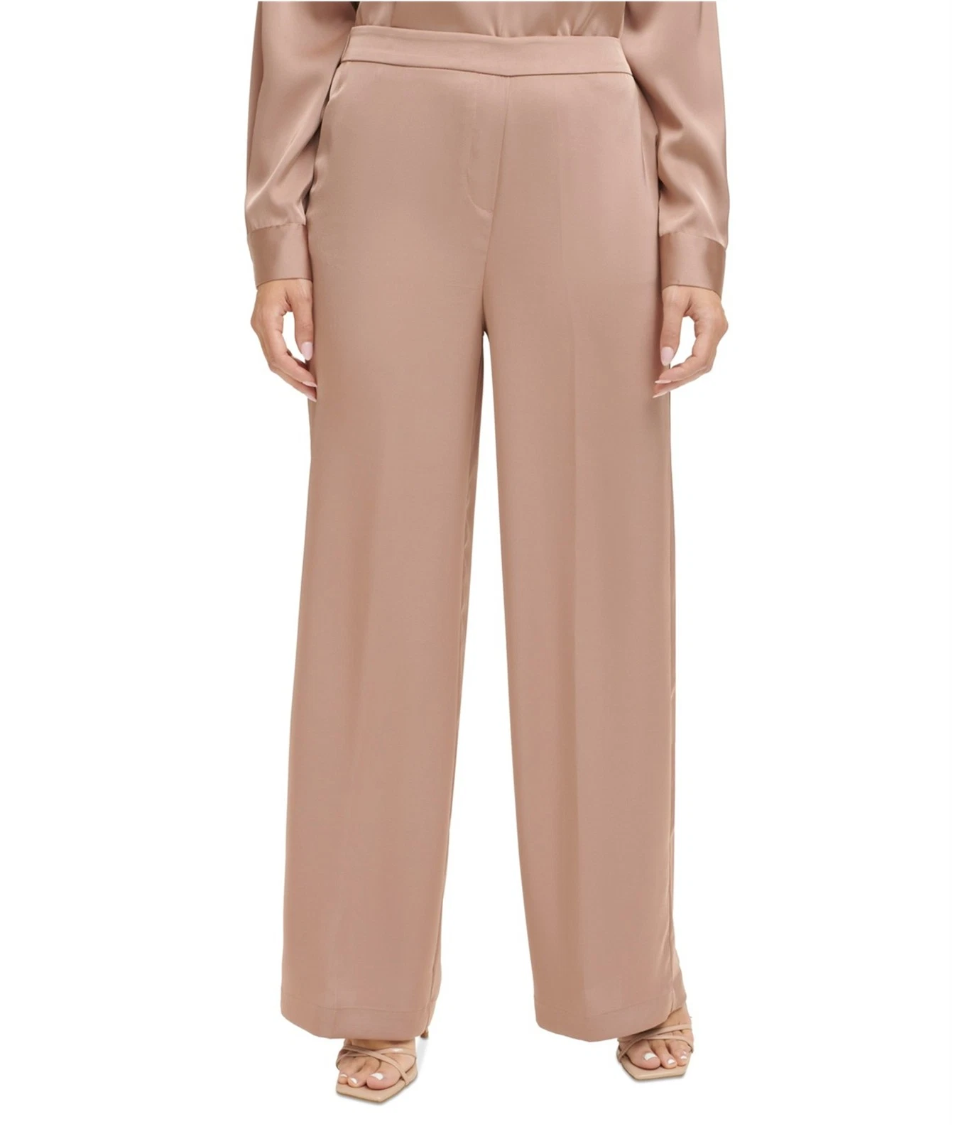 Calvin Klein Womens Pull On Satin Wide Leg Relaxed Casual Pants