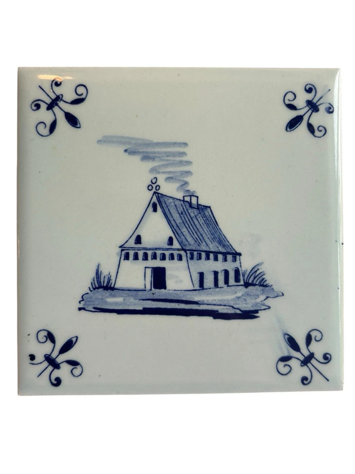 Chimenea antigua holandesa firmada de Delft azulejo azul edificio humo Holanda alrededor de 1800. Foto 2 de 4