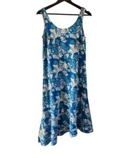 Fresh Produce Dress Women M Blue Floral Cotton Knit Asymmetrical Midi Tank USA