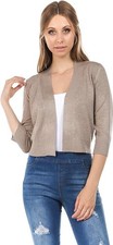 Women's 3/4 Sleeve Open Front Cropped Cardigan Solid Shrugs Lightweight Knit Swe
