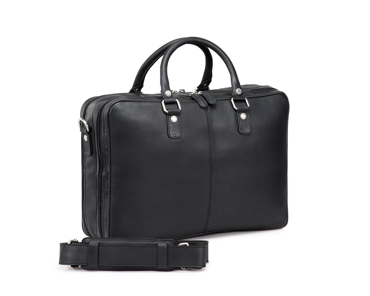 Full Grain Leather Laptop Messenger Bag, Double Zip Satchel Padded Compartment