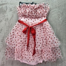 Allison Kelly Mini Dress Juniors Large Pink Red Tie Heart Tulle Strapless Party