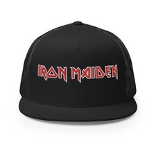 Iron Maiden Logo Flat Brim Trucker Hat Black Officially Licensed