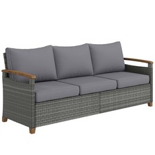 Image of Outsunny 3 Seater Rattan Garden Sofa with Cushioned Wide Seats, Dark Grey