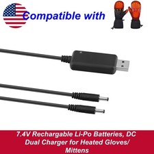 7.4V Rechargable Li-Po Batteries, DC Dual Charger for Heated Gloves/Mittens