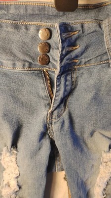 U.W.J Light Blue Distressed Skinny Jeans Button Zip Stretch 5-Pocket Women