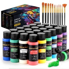 Acrylic Paint Set, 24 Colors 2 oz/Bottle with 12 Art Brushes, Art Supplies ...