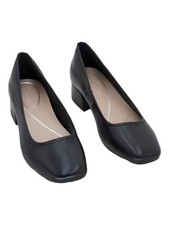 Easy Spirit Jain Low 1.38in Black Leather Block Heel Square Toe Pumps 7M