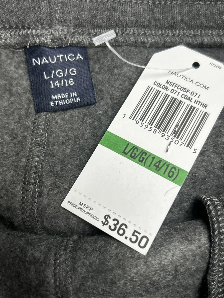 Pantalones de chándal Nautica para niños jóvenes de vellón talla L gris con logotipo grande bolsillos nuevos con etiquetas Foto 3 de 4