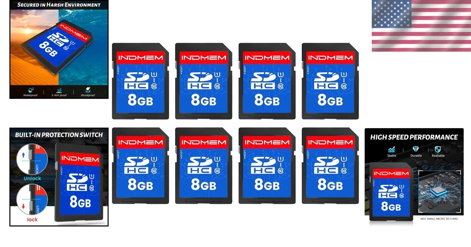 INDMEM 8GB SD Card 8 Pack - Class 10 MLC Flash Memory - Image 2 of 4