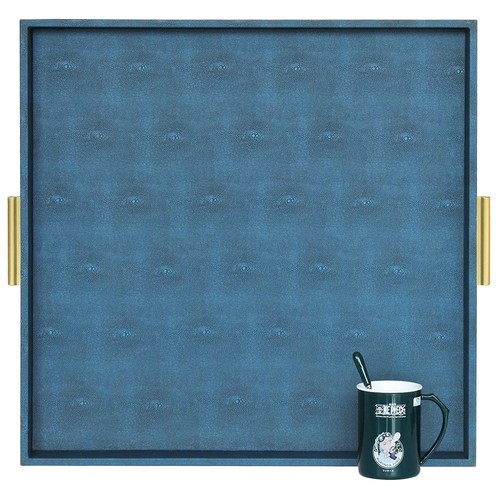 HofferRuffer Extra Large Square Serving Tray, Elegant Faux Leather Ottoman Tr...