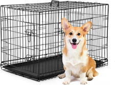  Dog Crate  30"  Black  Foldable Metal Kennel with Double Doors, Secure Slid