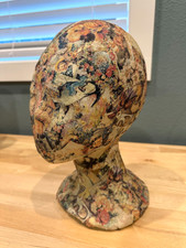 VINTAGE 1960's-70's Mannequin Head Styrofoam Wig Stand Decoupaged Display Only