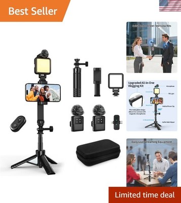 Vlogging Kit for iPhone/Android，31'' Selfie Stick Tripod with Light, Microphon...