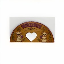 Vintage Hand Painted Wooden Welcome Bear Heart Sign Country Farmhouse Signed Dec