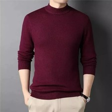 Men's Knit Sweater Mock Neck Slim Fit Pullover for Male Youth Autumn Solid Color