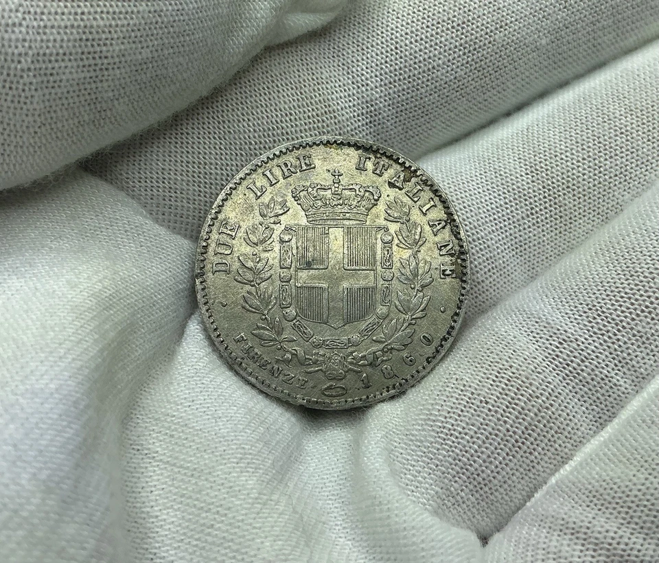 Italia, Vittorio Emanuele II, 2 liras, 1860, Florencia, plata, Xf km12 Q132 Foto 2 de 2