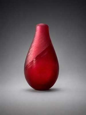 Ruby Red Studio Glass Vase | Corroso Finish & Cut | Venini Style | Italy, 70's