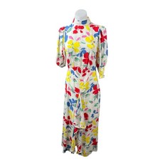 Rixo Multicolor Floral Half Sleeve Mock Neck Ruffle A Line Midi Dress Size 2