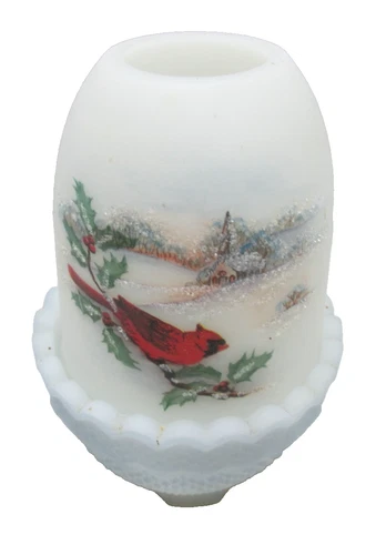 Fenton Art Glass Birds In Winter Cardinal In The Churchyard Fairy Lamp 513/4500