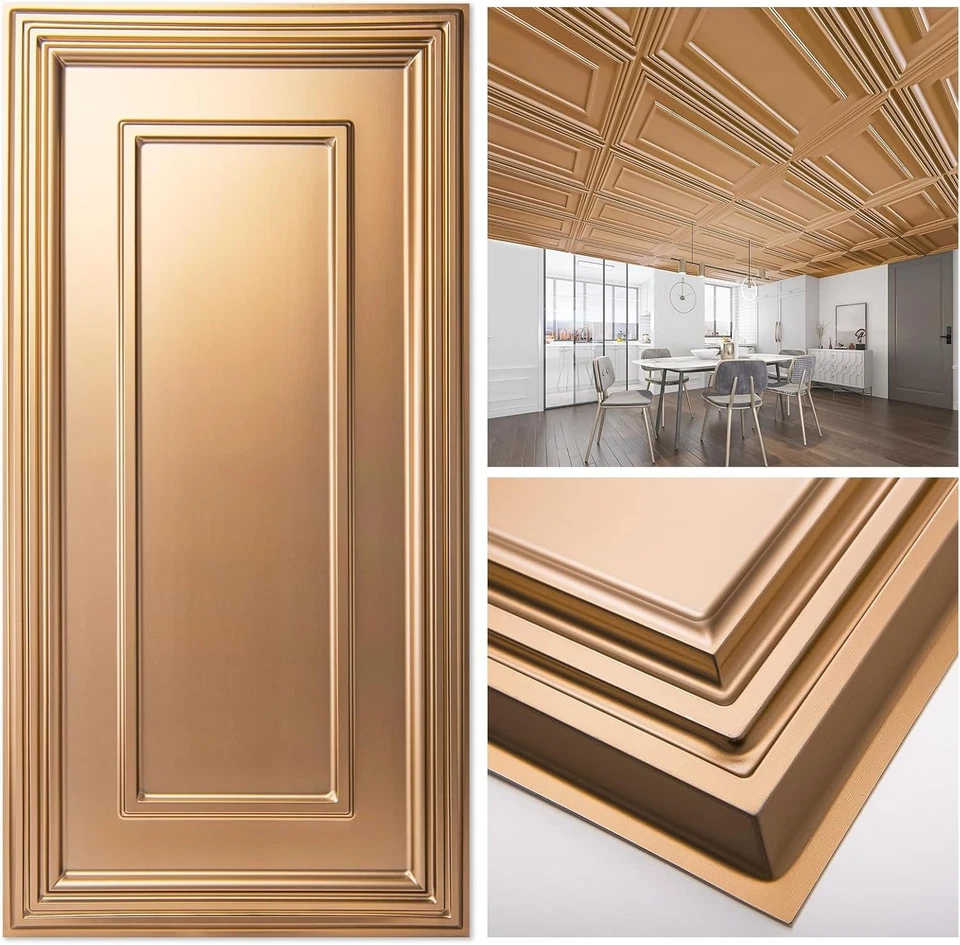 Azulejos de techo de PVC de bronce ligeros de 24x48 pulgadas - Paquete de 12 para actualizaciones sin esfuerzo Foto 3 de 4