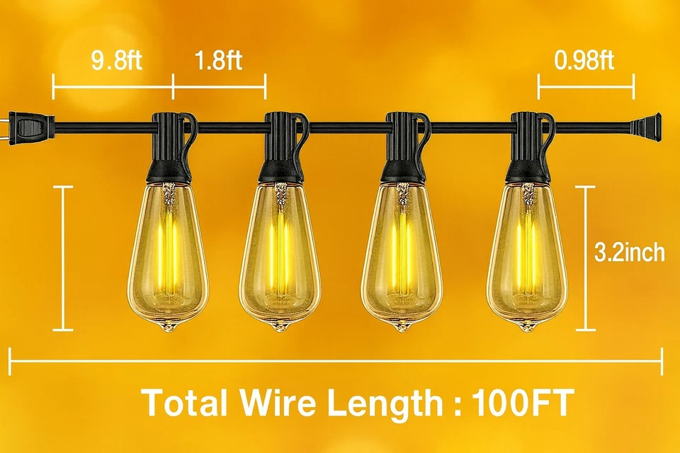 100 FT Outdoor String Lights Waterproof Patio Garden Light Shatterproof LED NEW - Image 2 of 4