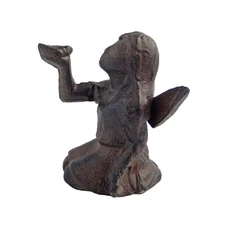 Cast Iron Fairy Figurine Sitting Angel Bird on Hand Garden Shelf Sitter Statue