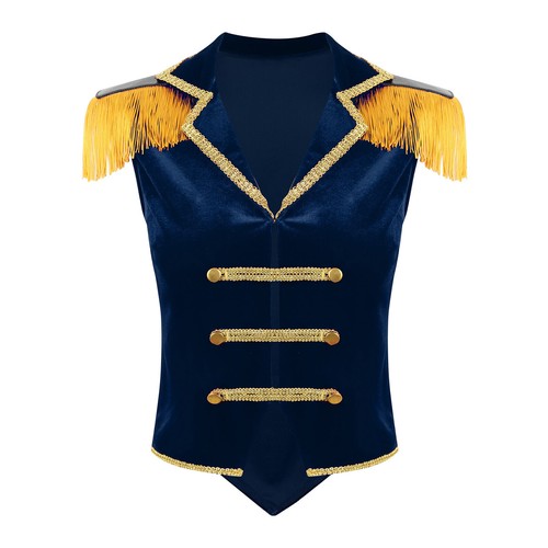 Women Circus Ringmaster Cosplay Vest Tops Sleeveless Tassels Velvet Waistcoat - Picture 29 of 38