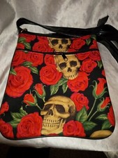 SKULLS  RED ROSES SMALL PURSE ROCK GOTH
