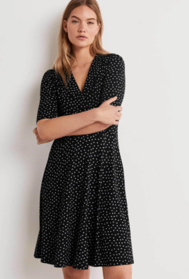 boden fixed wrap jersey dress NWT Boden Fixed Wrap Jersey Dress Size 2 R Black Scattered Spot Polka Dot