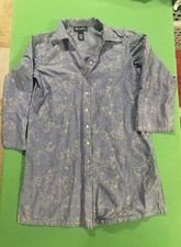 Vintage Denim Co Sz Medium Denim Dress Embroidered Flowers Floral Button Down