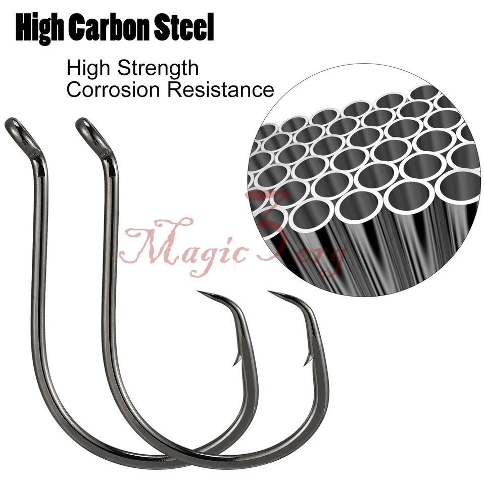 50/100pcs Strong Circle Hooks Offset Turned Up Eye Sea Fishing 1/0 2/0 3/0 4/0  - Image 3 of 4