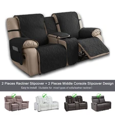 100% waterproof recliner cover double with center console, strap design