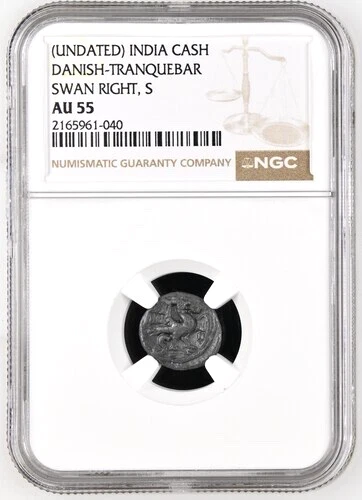 1648 - 1670 Danish India Lead Cash, Kas, NGC AU 55, KM-89, RR Rarity