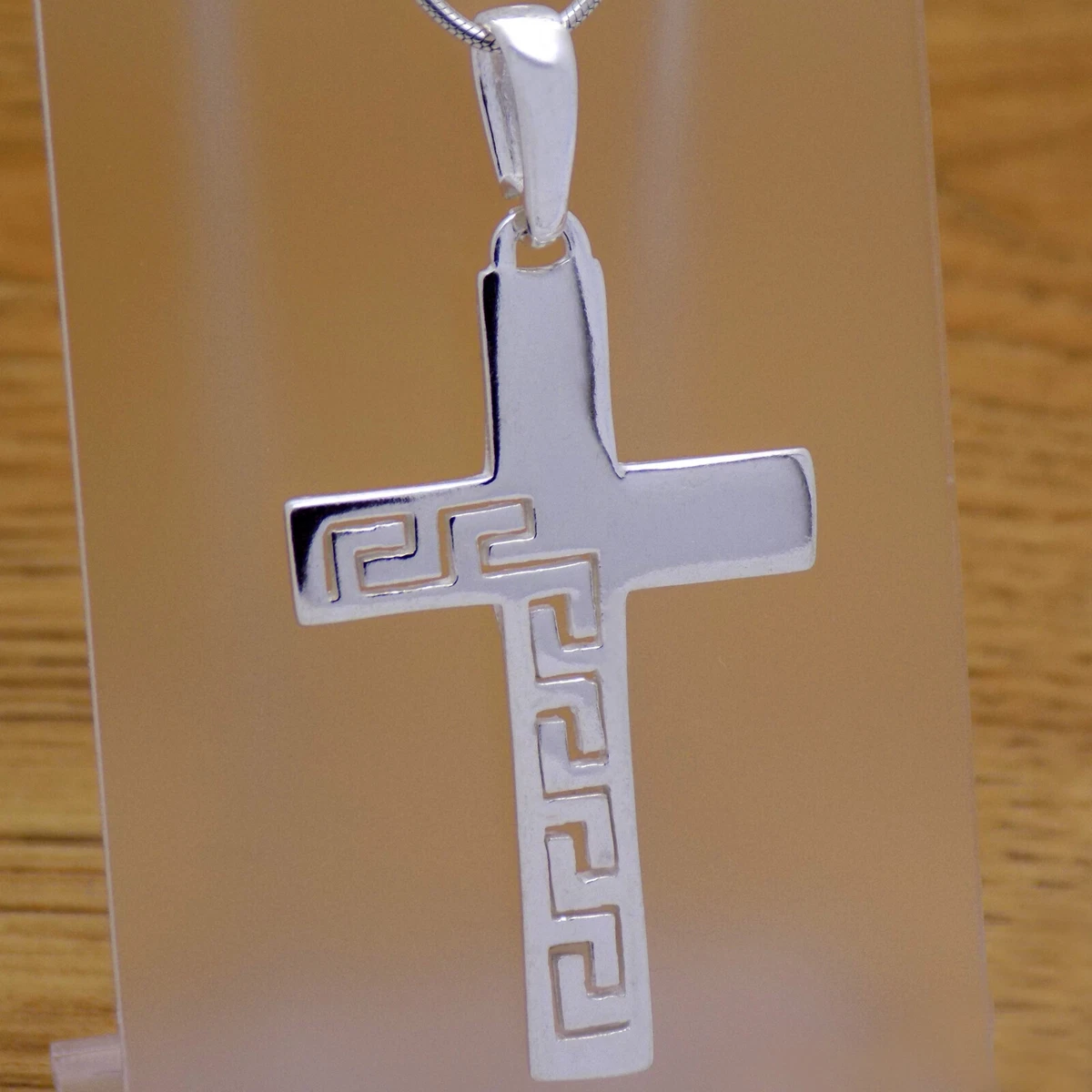 Solid 925 Sterling Silver Stylish Greek Key Cross Pendant