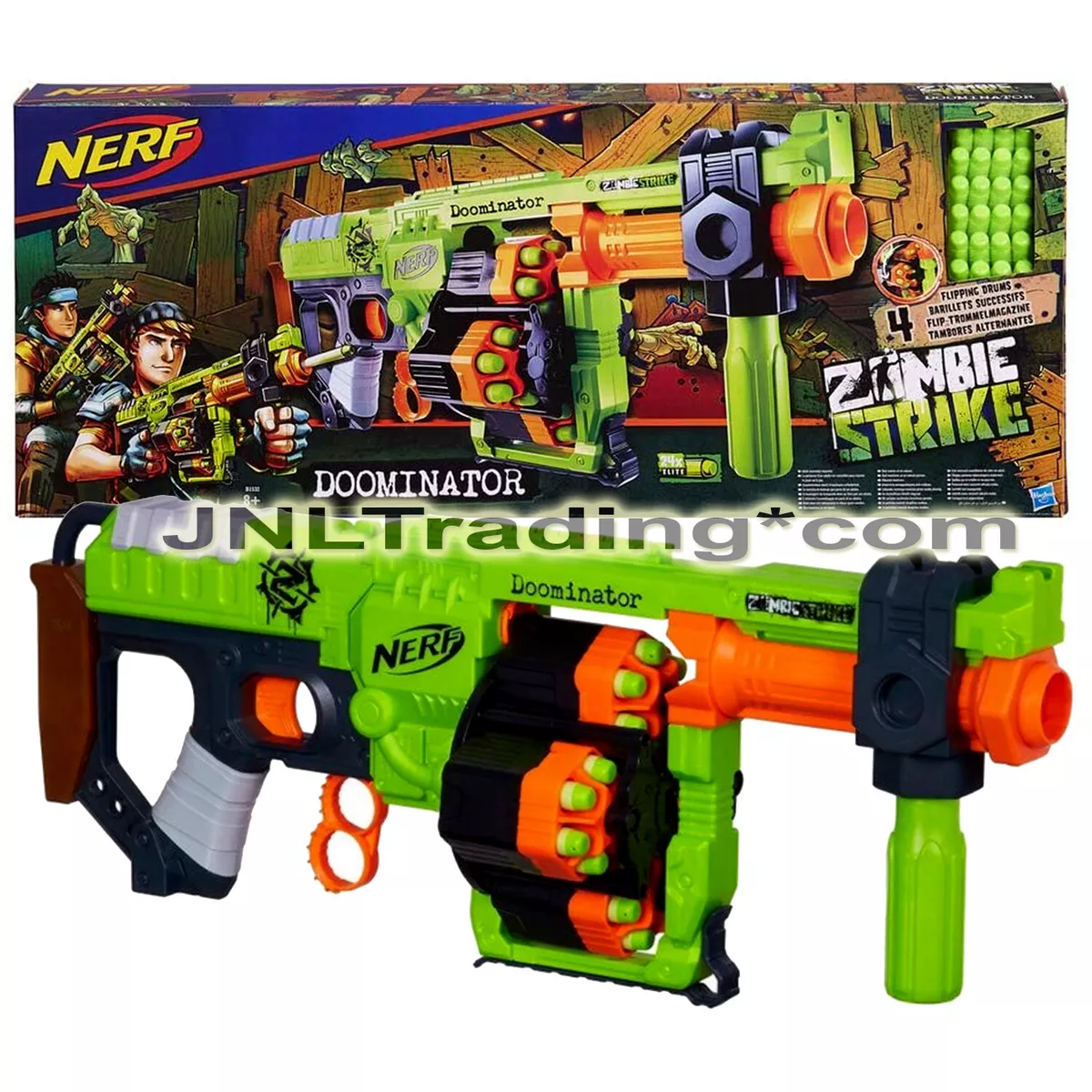 NERF Zombie Strike DOOMINATOR Blaster with 4 Rotating Drums and 24 Elite  Darts