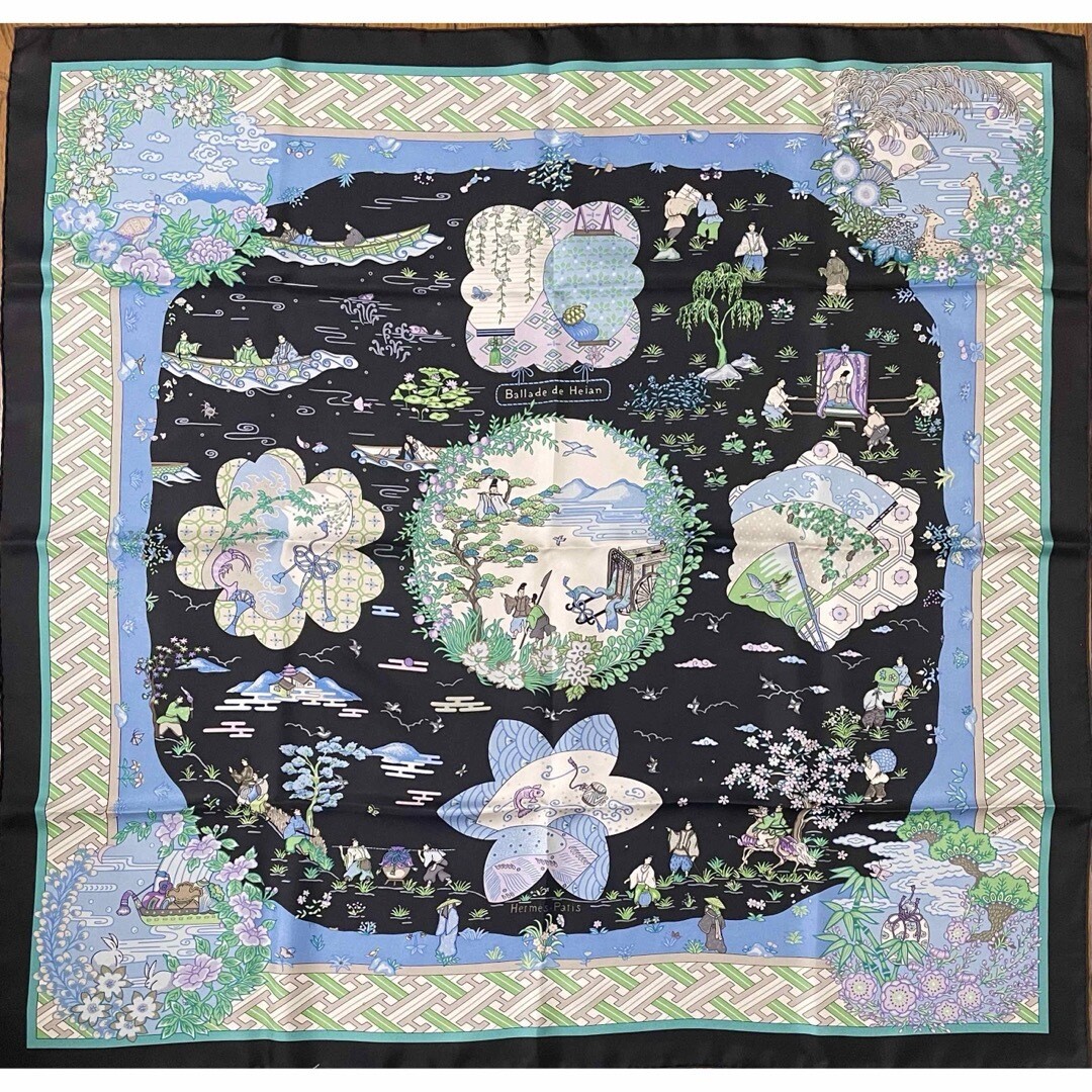 Hermes Scarf Ballade de Heian 90 cm silk black Carre garden